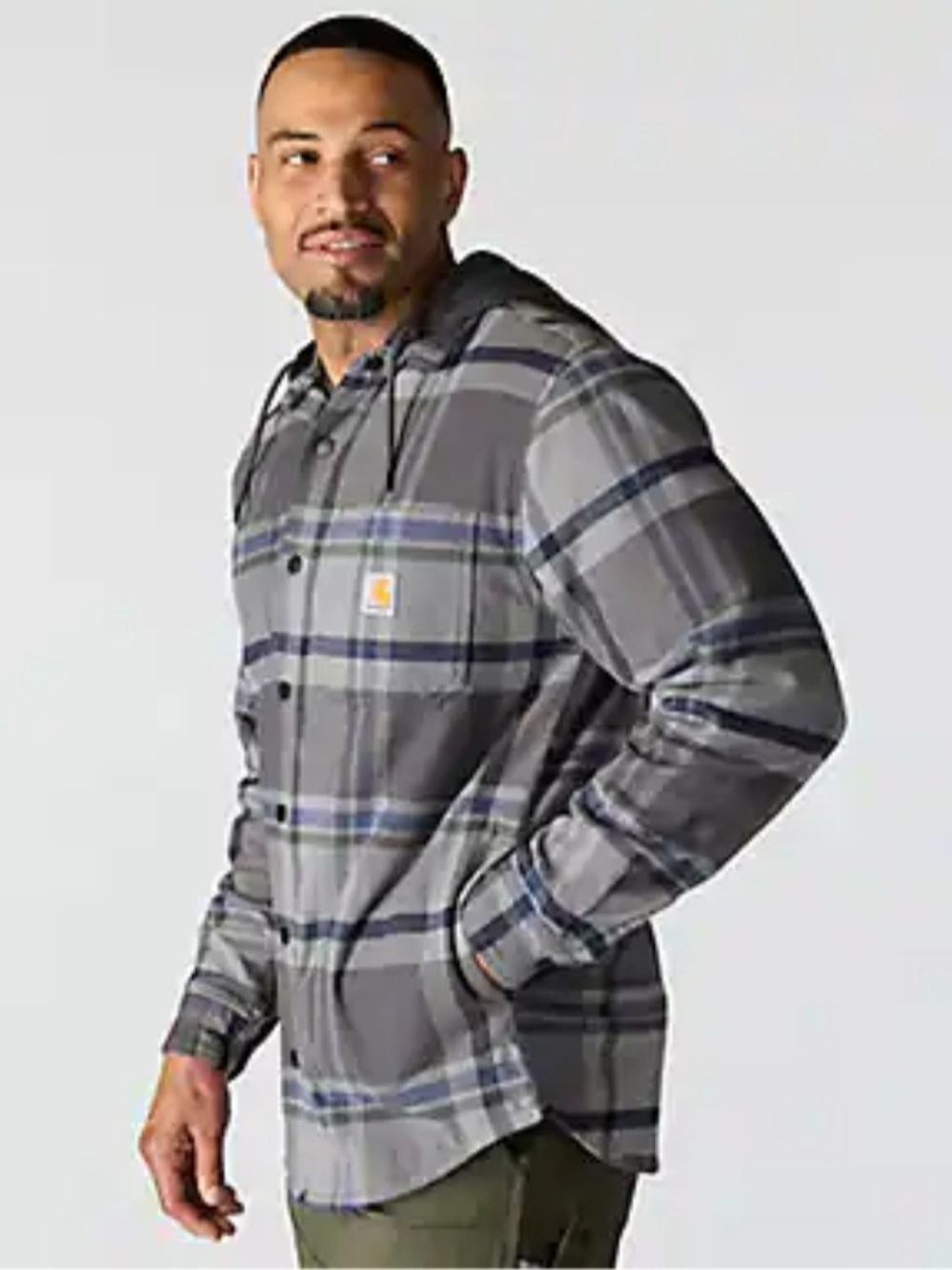 Carhartt Men’s Gray Plaid Hooded Flannel Shirt